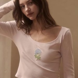 Free people pink floral small  long sleeve top